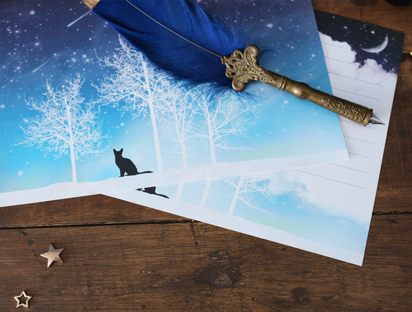 冬の星空・猫 レターセット 4枚目の画像