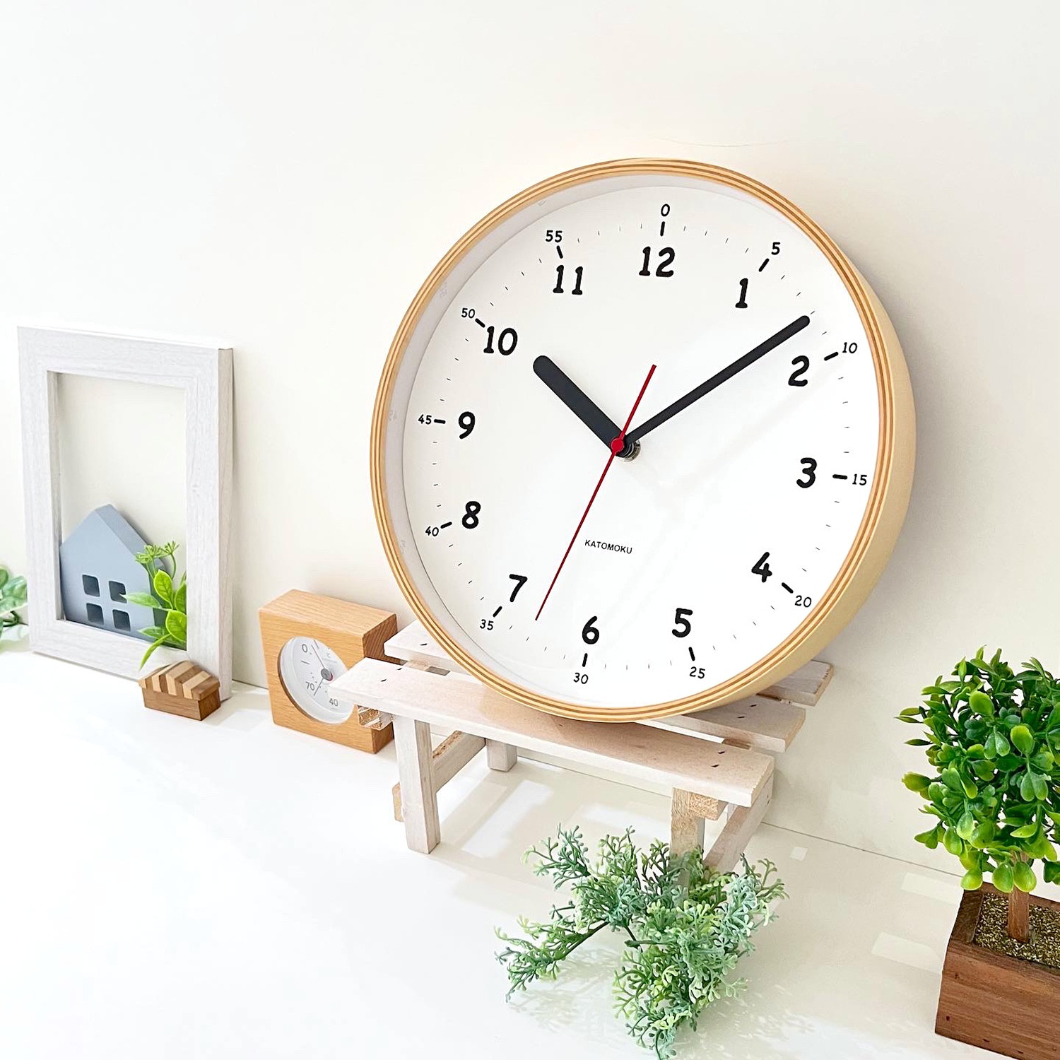 KATOMOKU plywood clock 10 km-76NA 掛け時計 木製 静か 教材