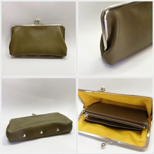 レザー（本革）がま口長財布☆ファスナー 小銭入れ・、カード入れ付き