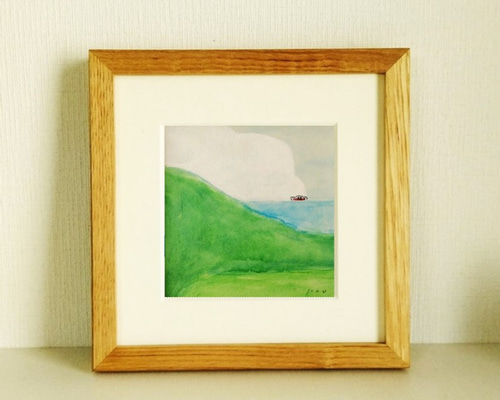 海の絵｜原画「眺めのよい場所」水彩イラスト ※木製額縁入り 絵画 絵と