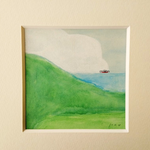 海の絵｜原画「眺めのよい場所」水彩イラスト ※木製額縁入り 絵画 絵と