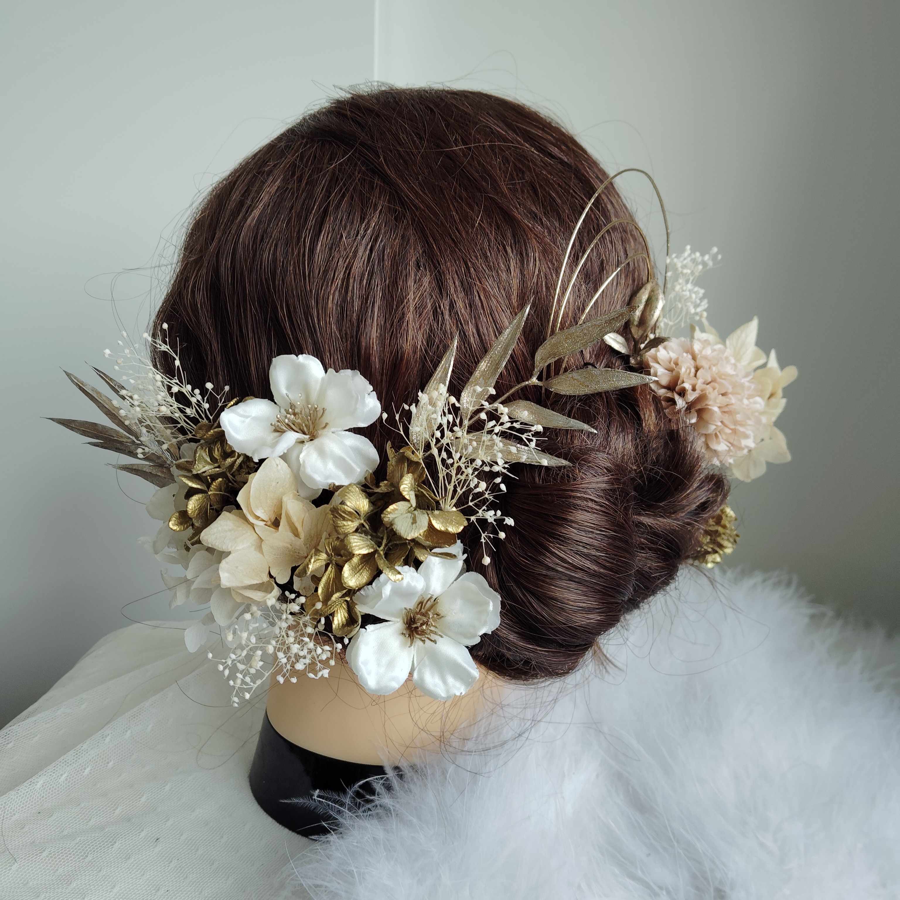 春静＿＿林檎の花の髪飾り　卒業式　成人式 　結婚式　髪飾り 　白無垢　色打掛　振袖　着物　袴　和装　ベージュ白金
