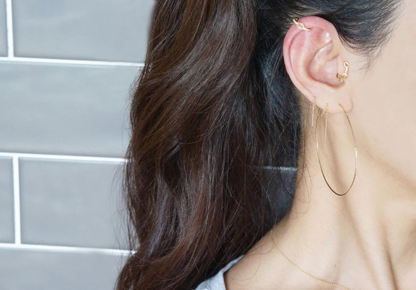 【Minimalism】14KGF Hammered Hoop Earrings[4cm/5cm/6cm] 9枚目の画像