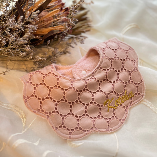 スモーキーピンク☆サークルレースのチュールリボンスタイ