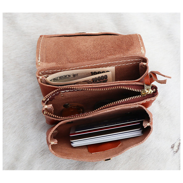 3層の革財布/レザー財布/3miru-キャメル 8枚目の画像