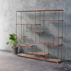 【即納】wood iron shelf 1150*1200*225〈ブラウン〉 2枚目の画像