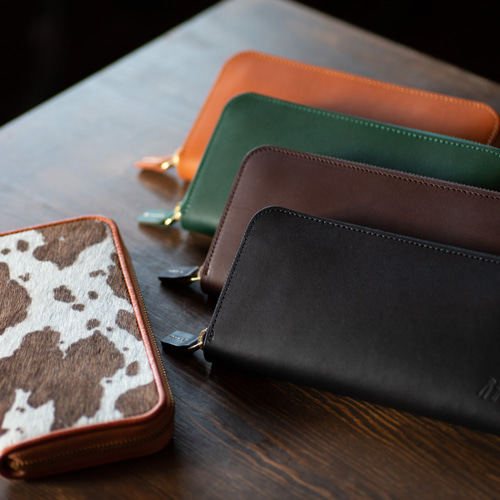 ハラコ ラウンドファスナー ホルスタイン レディース 日本製 長財布