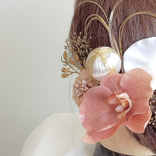 ブラウンピンク胡蝶蘭 和装 花嫁 前撮り 白無垢 卒業式 成人式