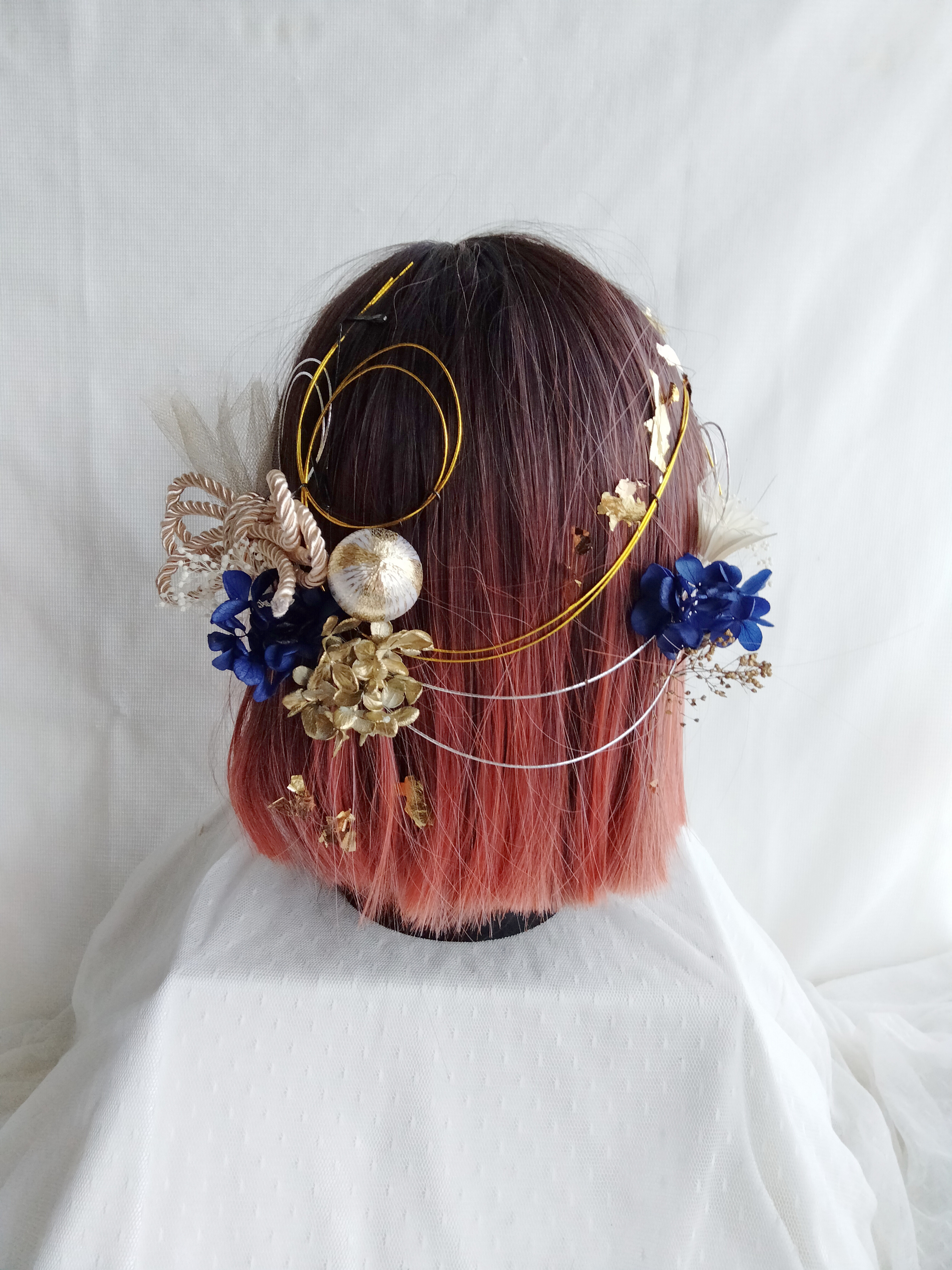 ショートヘア　ショートカット　ショートカットアレンジ　ボブヘアアレンジ　水引きアレンジ　成人式髪飾り　和装髪飾り