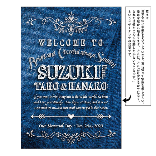 おうちウェルカムボード✦ショップ看板・パネル・玄関用表札✦デニム調