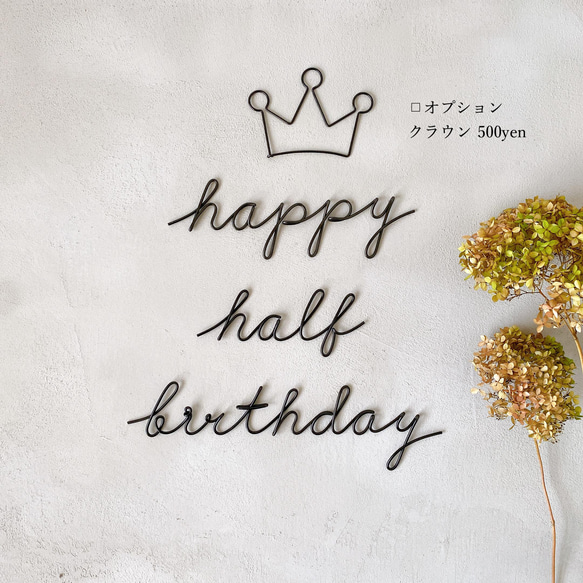 ハーフバースデー happy half birthday  (虫ピン付属) ワイヤーレタリング　1/2記念日 5枚目の画像