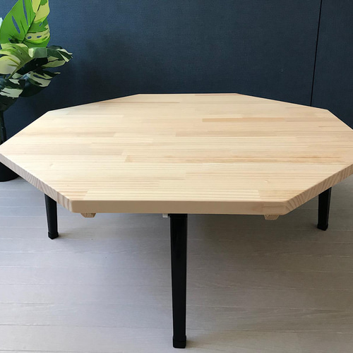 送料無料】 ローテーブル 8角 90cm パイン ナチュラル 折りたたみ脚 