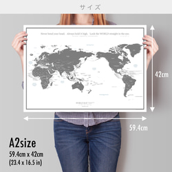 English & Japanese World map Poster A2 gray MINIMAL MAP 第13張的照片