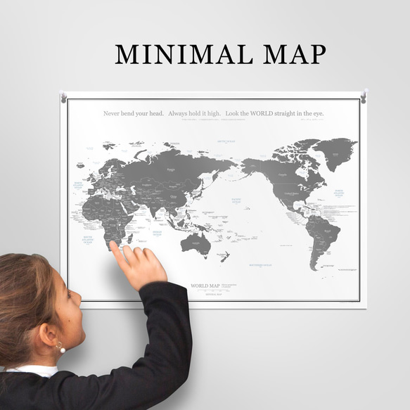 英語 & 日本語 世界地図 ポスター A2 [ 054 ] 白×グレー 【 送料無料 】ミニマルマップ 18枚目の画像
