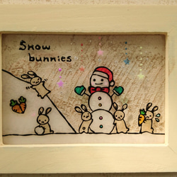 送料無料*ステンドグラス風*雪だるま・ウサギ・冬･ハンドメイド♪ 2枚目の画像