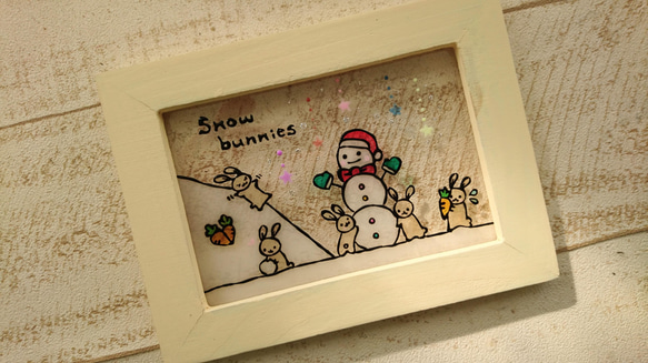 送料無料*ステンドグラス風*雪だるま・ウサギ・冬･ハンドメイド♪ 3枚目の画像