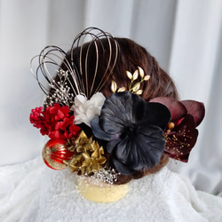 レッドブラック♡金箔付♡髪飾り ヘッドドレス 前撮り 成人式 卒業式 七五三 ブラックゴールド♡金箔付♡髪飾り ヘッドドレス 前撮り 成人式 卒業式