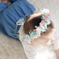 カラフルな紫陽花とかすみ草の花冠☆ 10枚目の画像