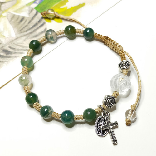 ◇日月星天珠とビルマ翡翠のパワーストーン ブレスレット