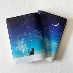 冬の星空・猫 ブックカバー・手帳カバー（A6）ほぼ日手帳カバー 文庫本