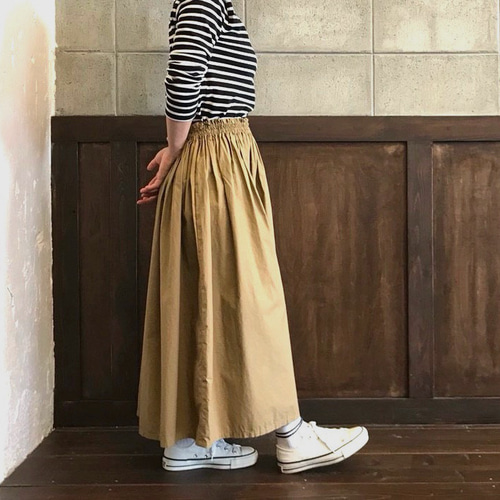 キレイめに着れる♪タイプライターのギャザースカート キャメル