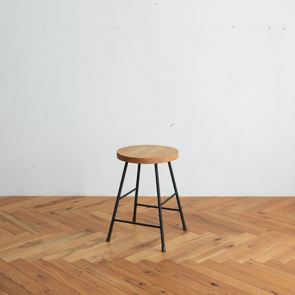 《高さ変更可能》【ナラ】スツール / アイアン・ウッド