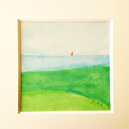 海の絵｜原画「夏の日」水彩イラスト ※木製額縁入り 絵画 絵と額縁