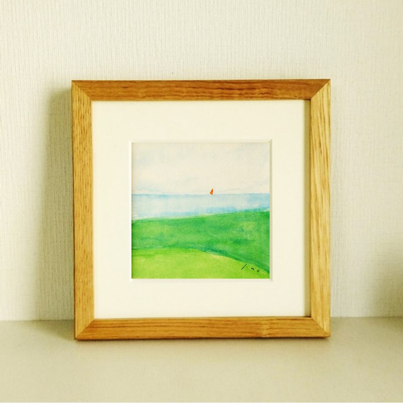 海の絵｜原画「夏の日」水彩イラスト ※木製額縁入り 絵画 絵と額縁