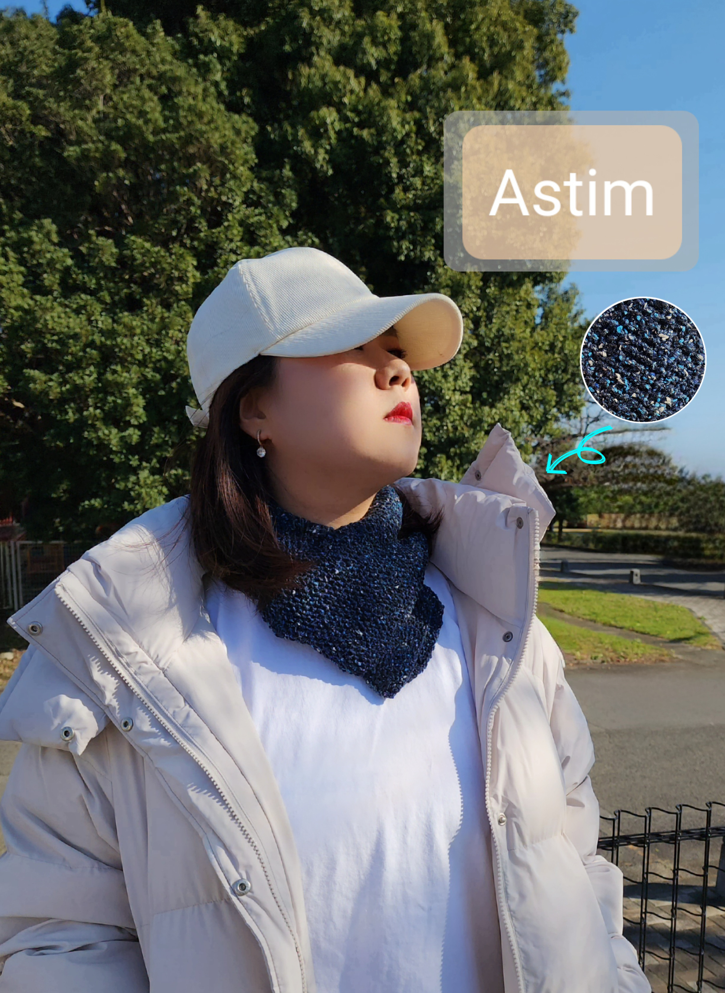 再販★Y31F【クリスマスギフト】イタリア製シルク混ブルー系カラフルネップヤーンのミニマフラー/ネイビー【送料無料】