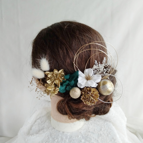 結婚式/成人式/発表会/撮影/オリジナルフラワーヘッドドレス ヘッドドレス アメリカンフラワー ゴールド シルバー 髪飾り