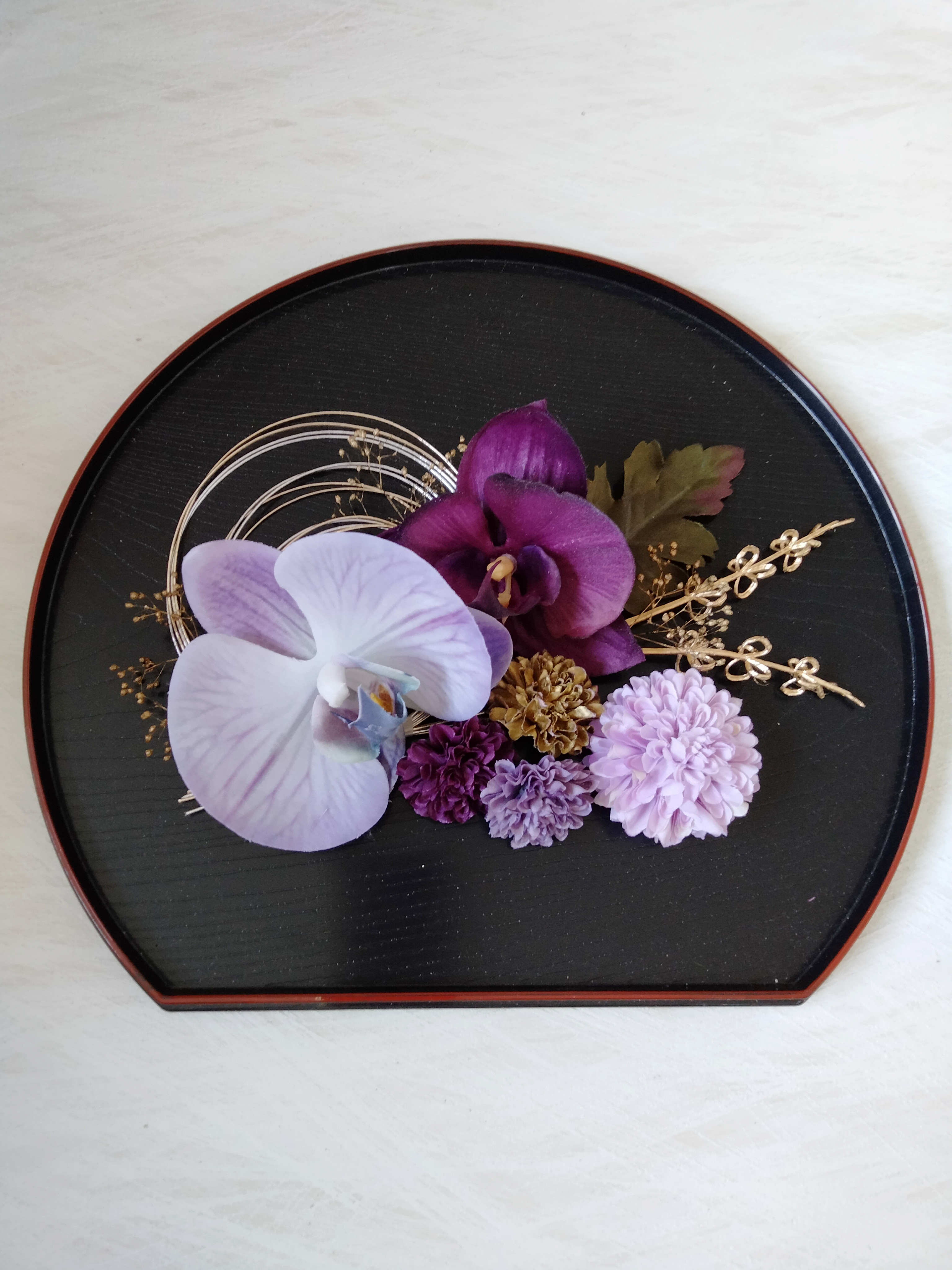 紫の胡蝶蘭　パープル胡蝶蘭の髪飾り　卒業式髪飾り　成人式髪飾り　結婚式髪飾り　紫の振袖　水引き　水引アレンジ