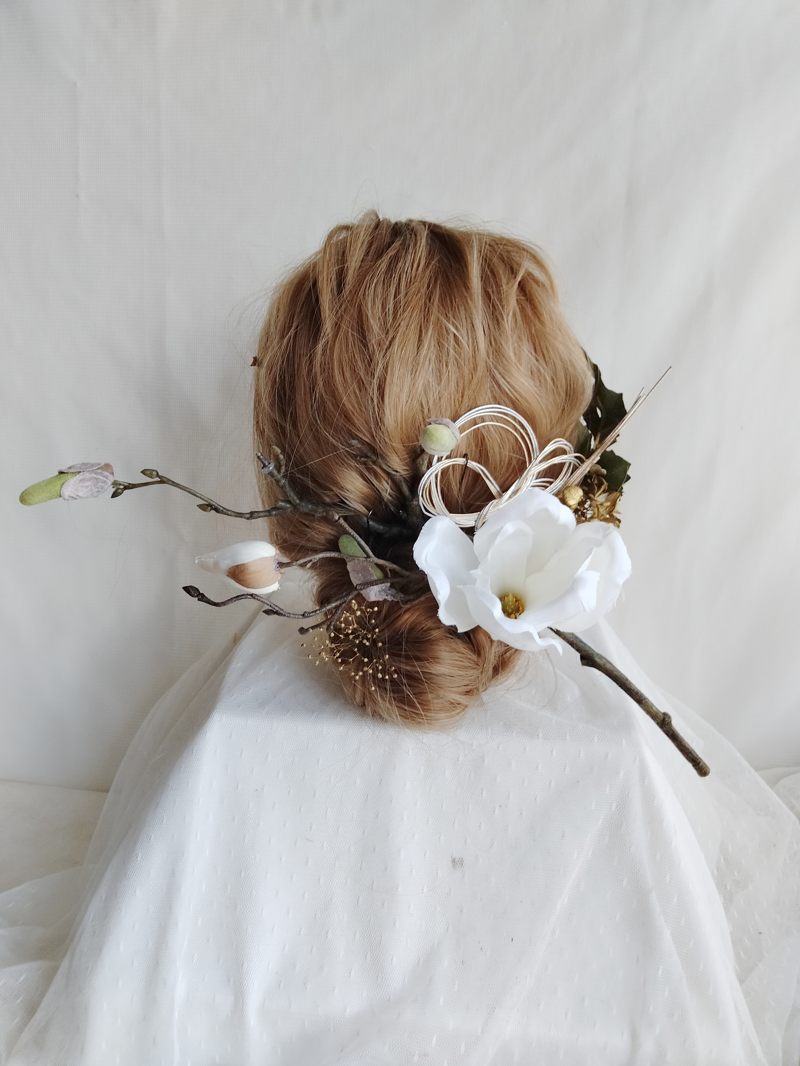 G5　マグノリアの枝ぶりを装う髪飾り　成人式髪飾り　和装髪飾り　結婚式髪飾り　白無垢髪飾り　色打掛髪飾り　卒業式髪飾り
