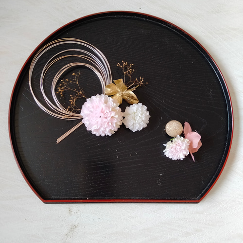 彼岸花のかんざしプラス 立体刺繍風 ワインカラー - メノ工房