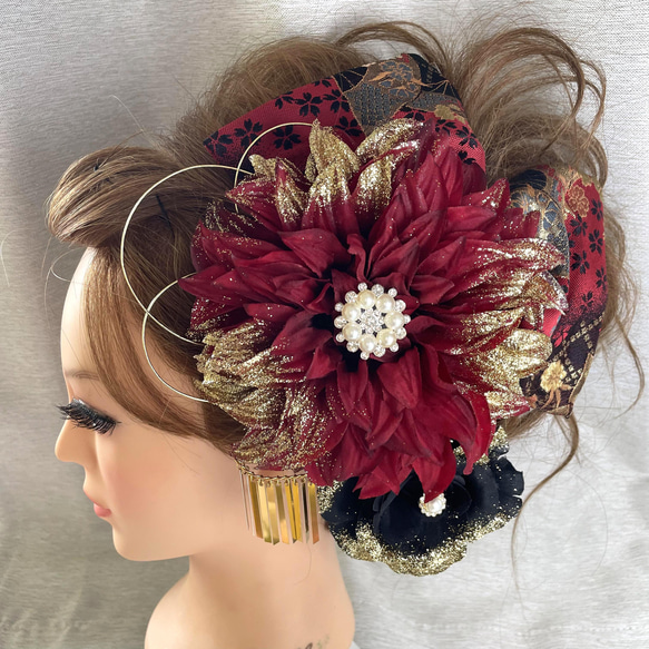 深い赤　和装 髪飾り ヘッドドレス✾振袖髪飾り 1枚目の画像
