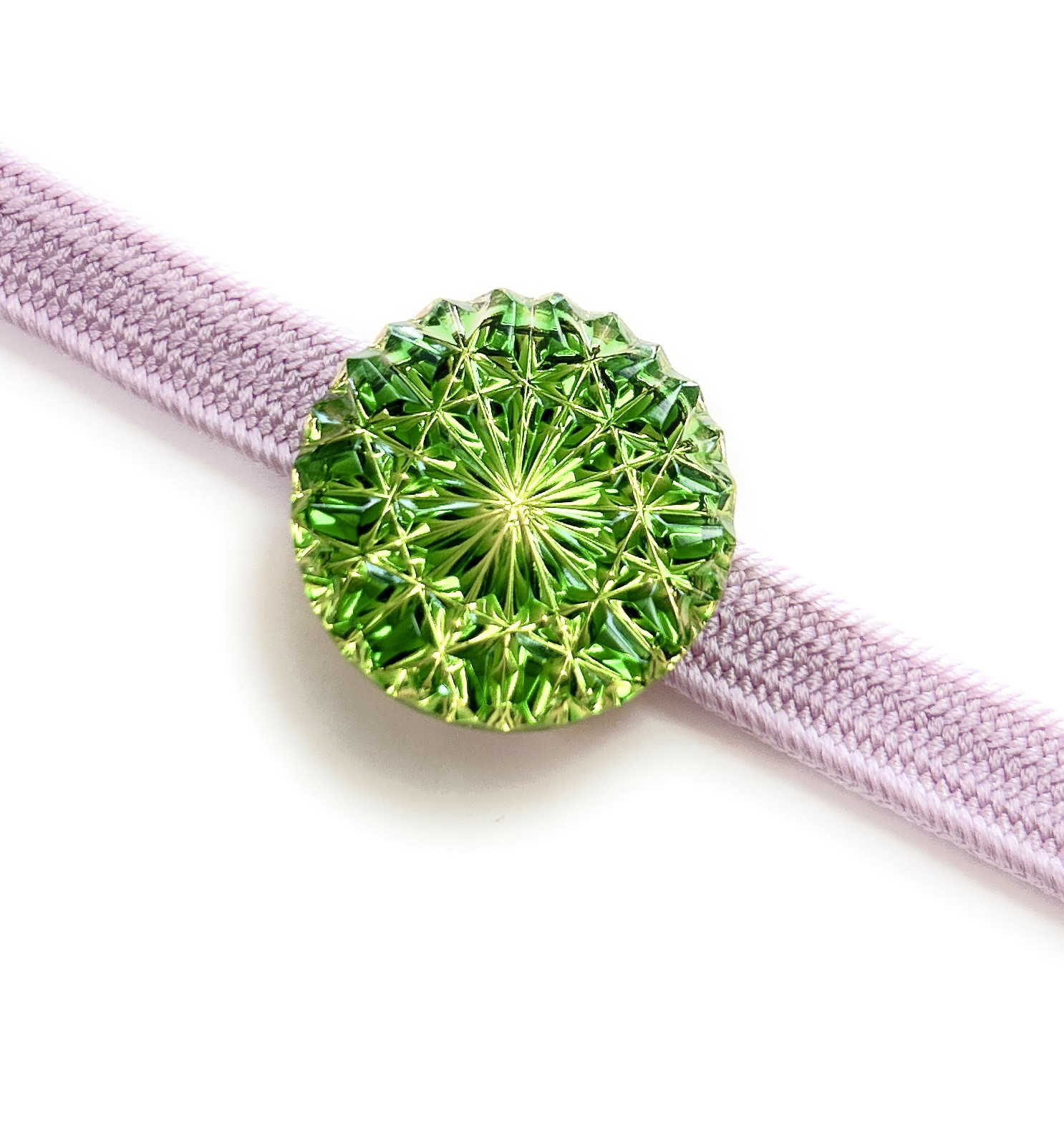 東京切子帯留め　ひまわり　グリーン・ゴールド