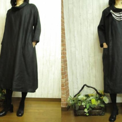 [M - 6L] 4 個尺寸可選 [6 種顏色的亞麻布] 寬鬆海龜連身裙，禮儀場合，正式，日本製造，小訂單 第2張的照片