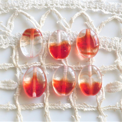 楕円透明赤混じり　チェコビーズCzech Glass Beads４個 3枚目の画像
