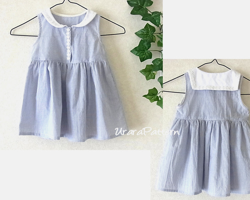 張り合せなし型紙】子供セーラーカラーワンピース90～120 型紙