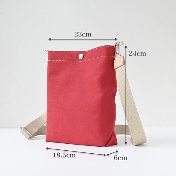 Sサイズ/軽量＆500mlペット・傘が縦に入る便利なショルダー/安心の国産帆布×ヌメ革#レッド 7枚目の画像