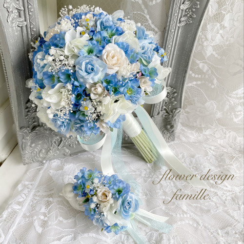 永遠の幸せを願うサムシングブルーのブーケ＆ブートニア♡上品/フォト