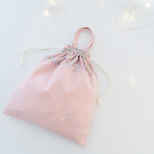 pino♡　上履き袋　ヌビ　キルト　体操着袋　　りぼん　刺繍生地 りぼん 刺繍生地 キルト キルティング 格子 レッスンバッグ