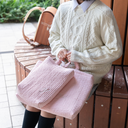 ✼名入れ刺繍✼ヌビキルト ベビーピンク＆リバティ レッスンバッグ