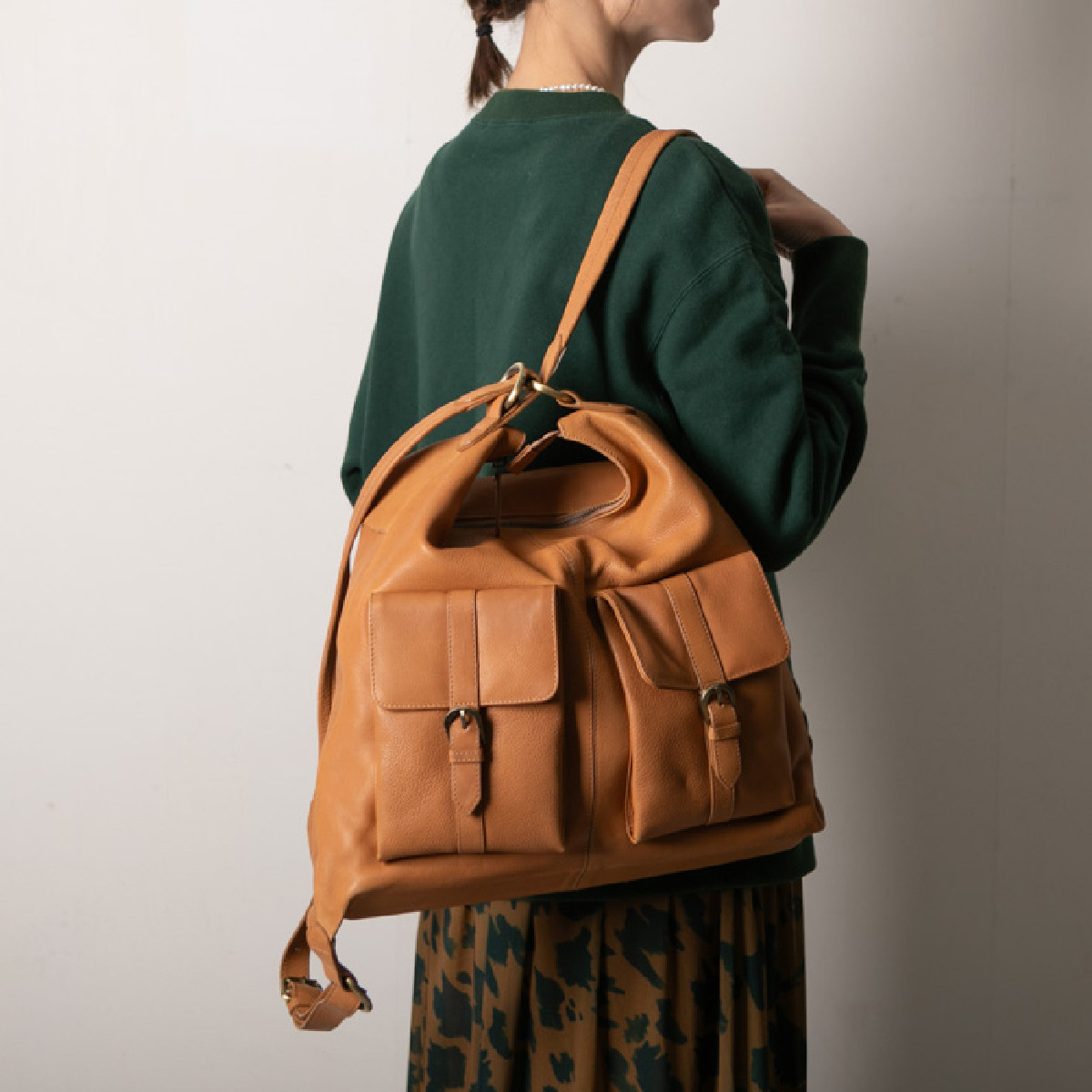 【10%off タイムセール】リュック バッグ 鞄 ヌメ革 A4 2WAYバッグ Lサイズ ピンクベージュ HAB008