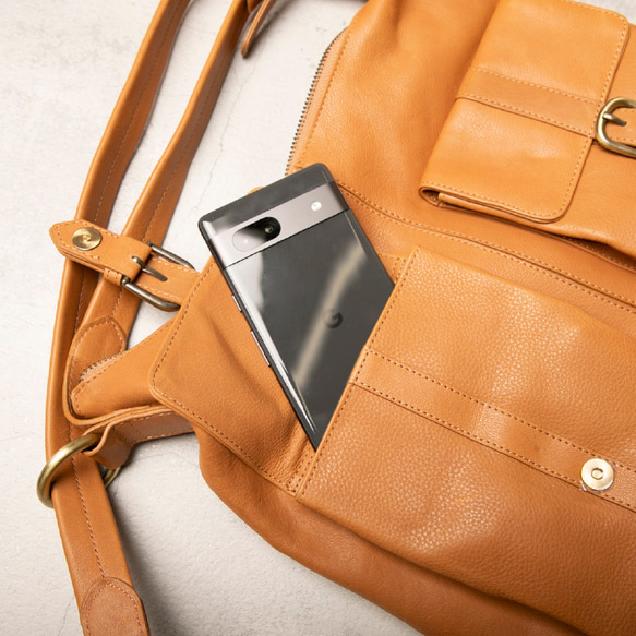 限時促銷背包包鞣製皮革 A4 Note 2WAY 包 L 號粉紅米色 HAB008 第8張的照片
