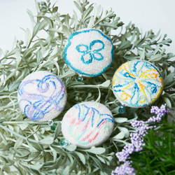 クラゲ水族館 海のいきもの刺繍くるみボタンブローチ/ヘアゴム