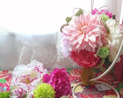 Wedding 牡丹とダリアのボールブーケ＆髪飾り 中国王朝風 和装