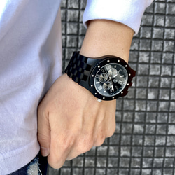 【木製腕時計】EINBAND Sand 木の時計 カレンダー付き ウッド ウォッチ エボニー 黒檀【46mm】 5枚目の画像