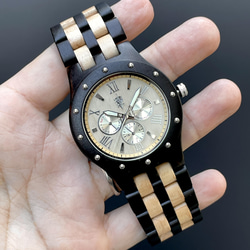 【木製腕時計】EINBAND Sand 木の時計 カレンダー付き ウッド ウォッチ メイプル エボニー 黒檀【46mm】 9枚目の画像