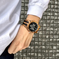 【木製腕時計】EINBAND Sand 木の時計 カレンダー付き ウッド ウォッチ ゼブラ エボニー 黒檀【46mm】 5枚目の画像