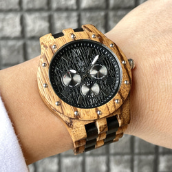 【木製腕時計】EINBAND Sand 木の時計 カレンダー付き ウッド ウォッチ ゼブラ エボニー 黒檀【46mm】 6枚目の画像